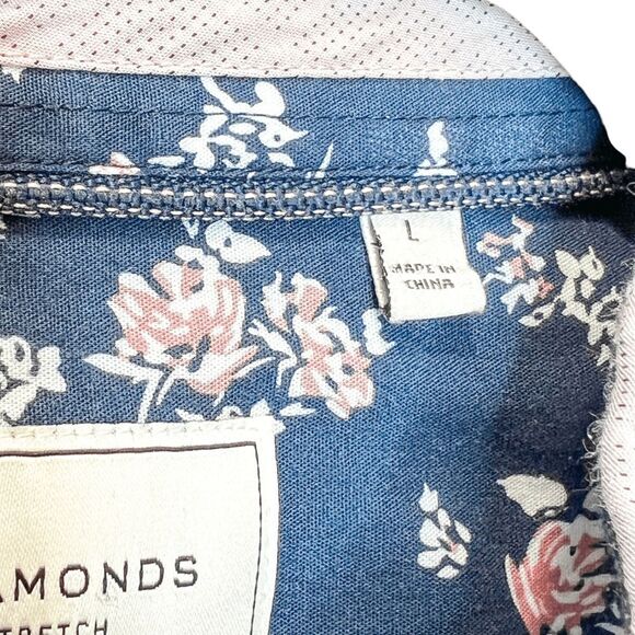 7 Diamonds Saga Stretch Pink Short Sleeve Button Down with Floral Accents Size L - Picture 4 of 6